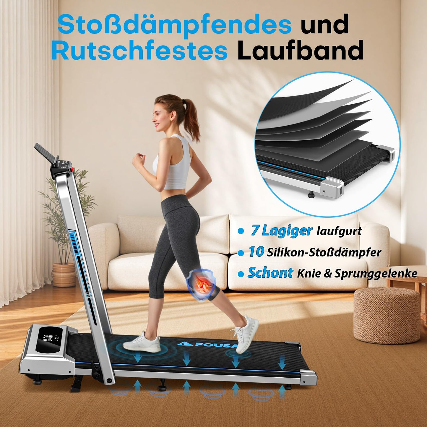 FOUSAE 5-in-1 Walking Pad – Klappbares Laufband 12 km/h, 9 % Steigung, 2.75 HP, App & Fernbedienung, bis 160 kg, keine Montage nötig