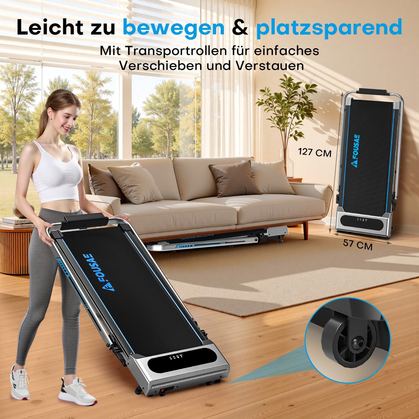 FOUSAE 5-in-1 Walking Pad – Klappbares Laufband 12 km/h, 9 % Steigung, 2.75 HP, App & Fernbedienung, bis 160 kg, keine Montage nötig