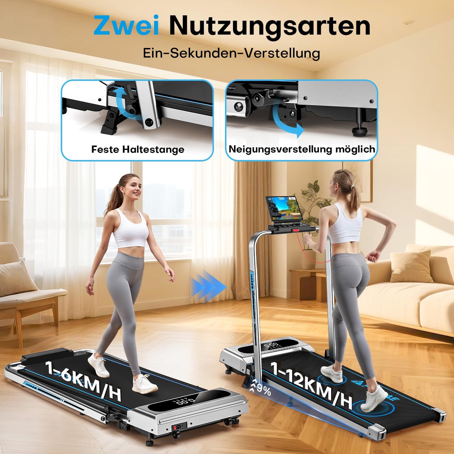 FOUSAE 5-in-1 Walking Pad – Klappbares Laufband 12 km/h, 9 % Steigung, 2.75 HP, App & Fernbedienung, bis 160 kg, keine Montage nötig
