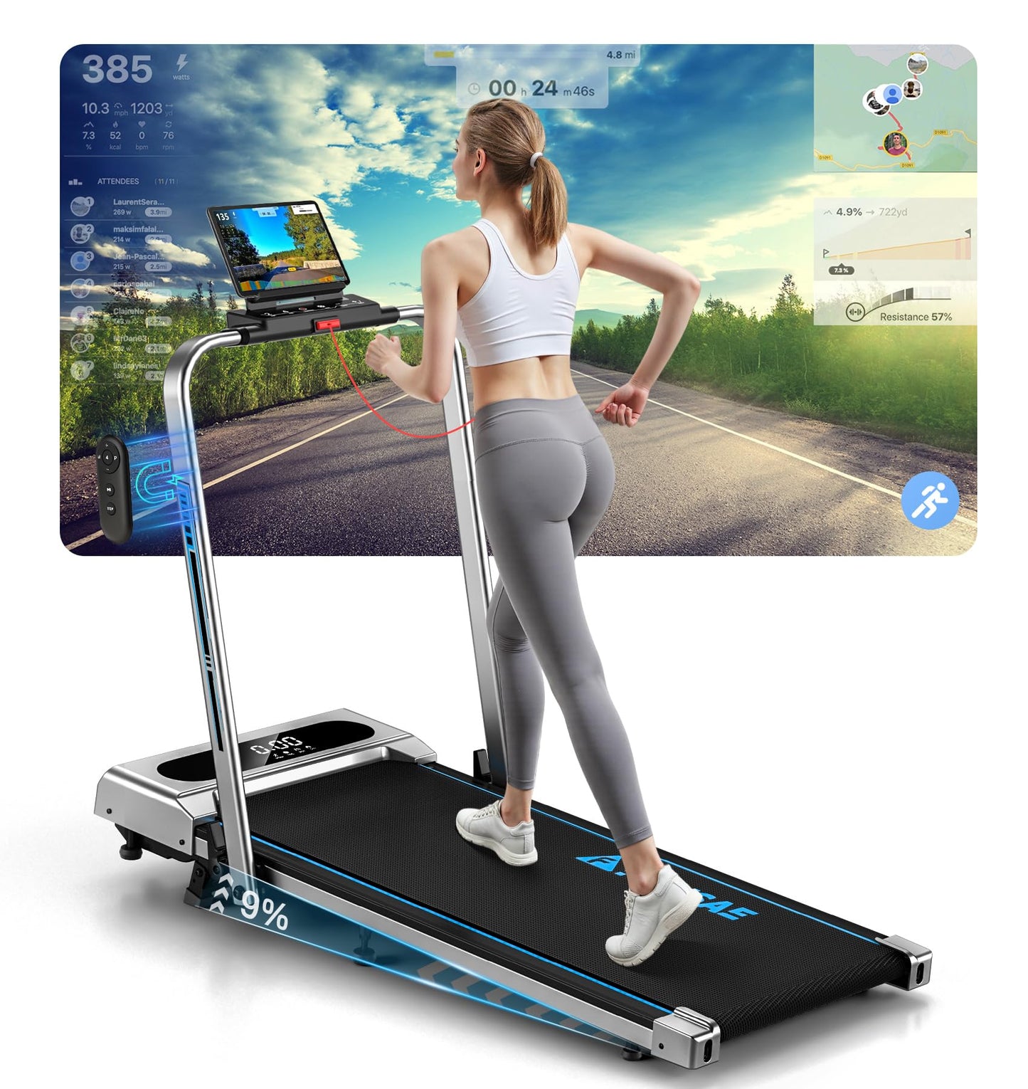 FOUSAE 5-in-1 Walking Pad – Klappbares Laufband 12 km/h, 9 % Steigung, 2.75 HP, App & Fernbedienung, bis 160 kg, keine Montage nötig
